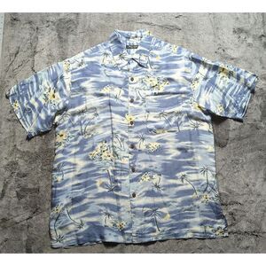 Silk Icon Collection Short Sleeve Button Up Hawaiian Floral Shirt Men Size Large